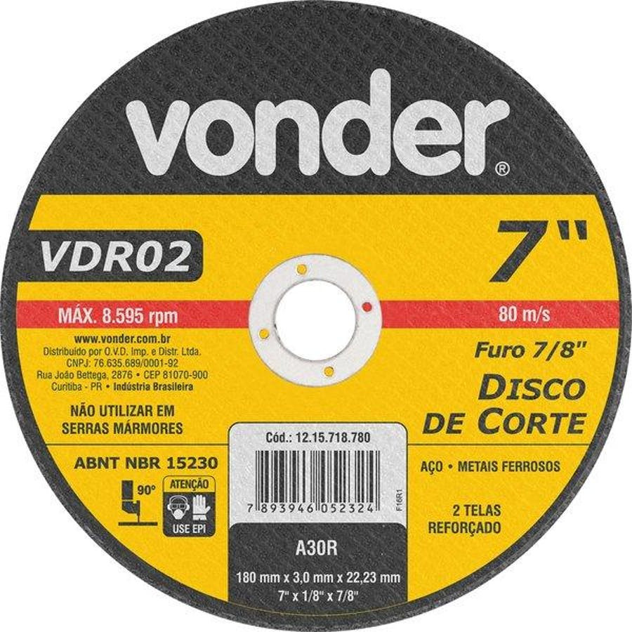 Disco de Corte Vdr02 180 X 22,23 X 3,2mm para Aços/ Metais - Vonder