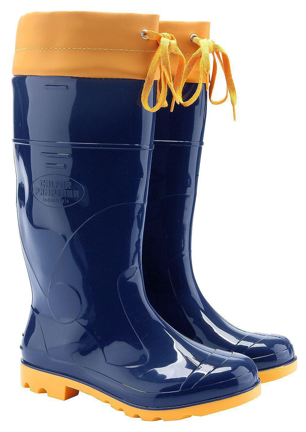 Bota Borracha Cano Alto Azul C/coejo Amarelo