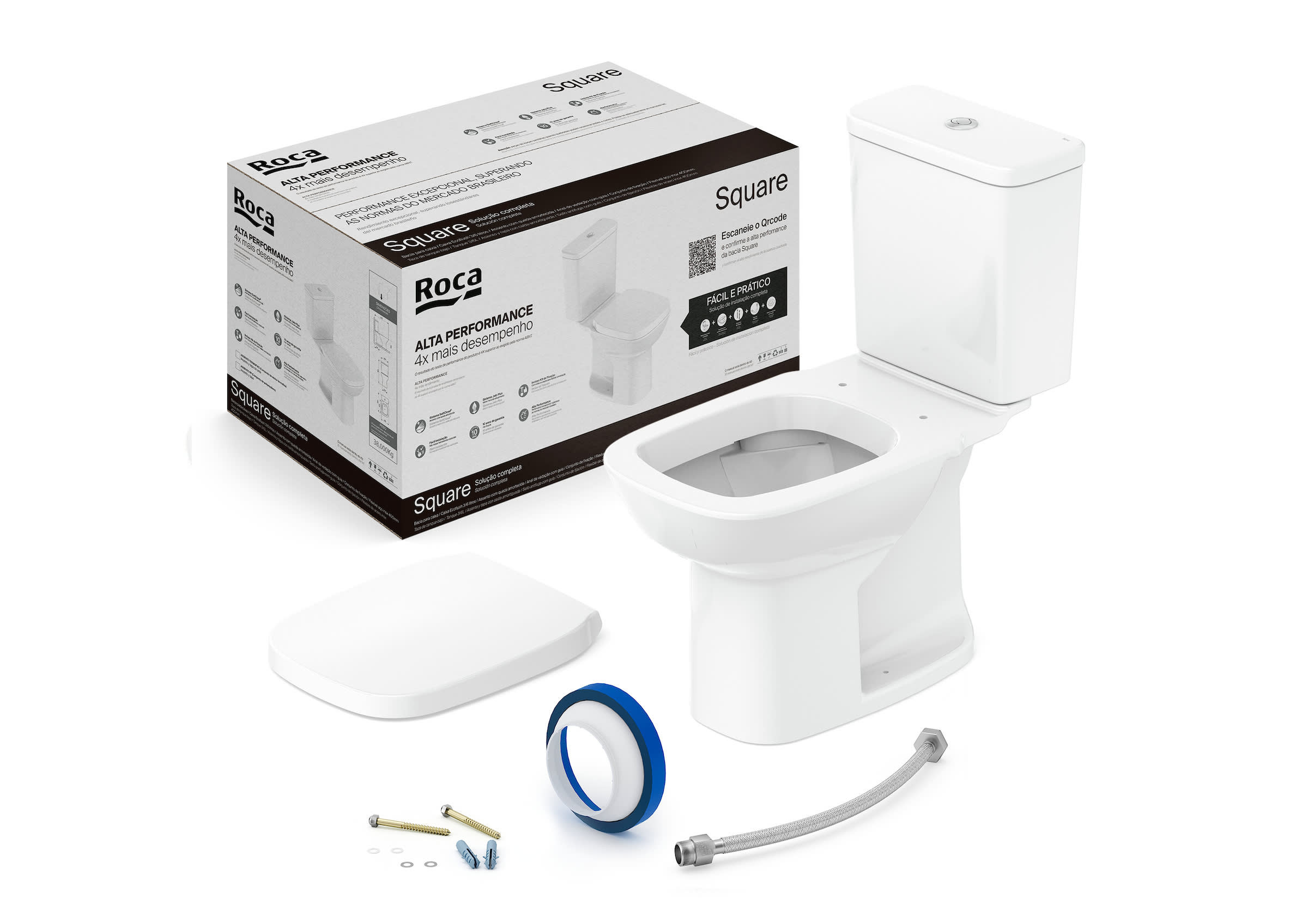 Kit Square Branco: Bacia com Caixa Acoplada e Itens de Instalacao - Incepa