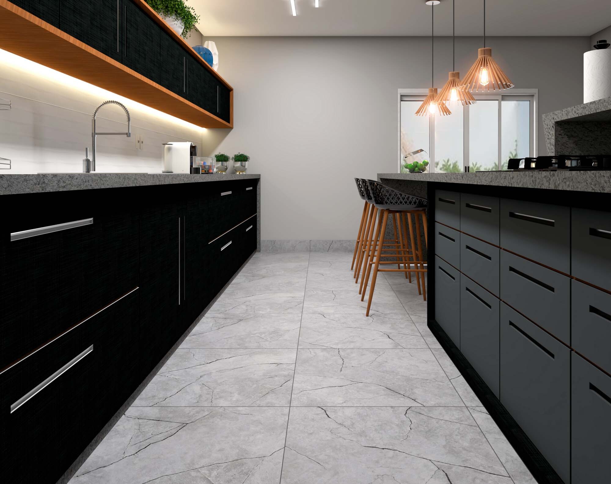 Cozinha com piso em porcelanato