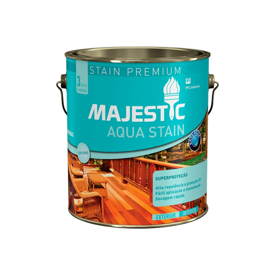 Verniz Majestic Stain Aqua Brilhante Natural - 3,6lt
