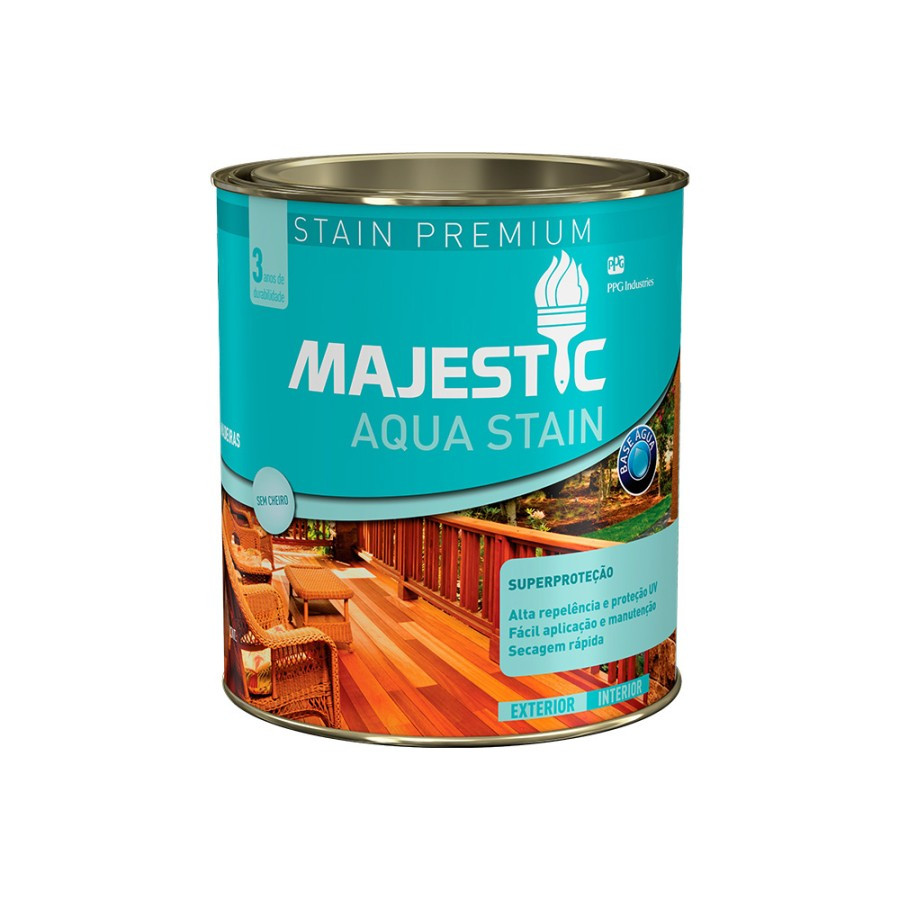 Verniz Majestic Stain Aqua Brilhante Natural - 900ml