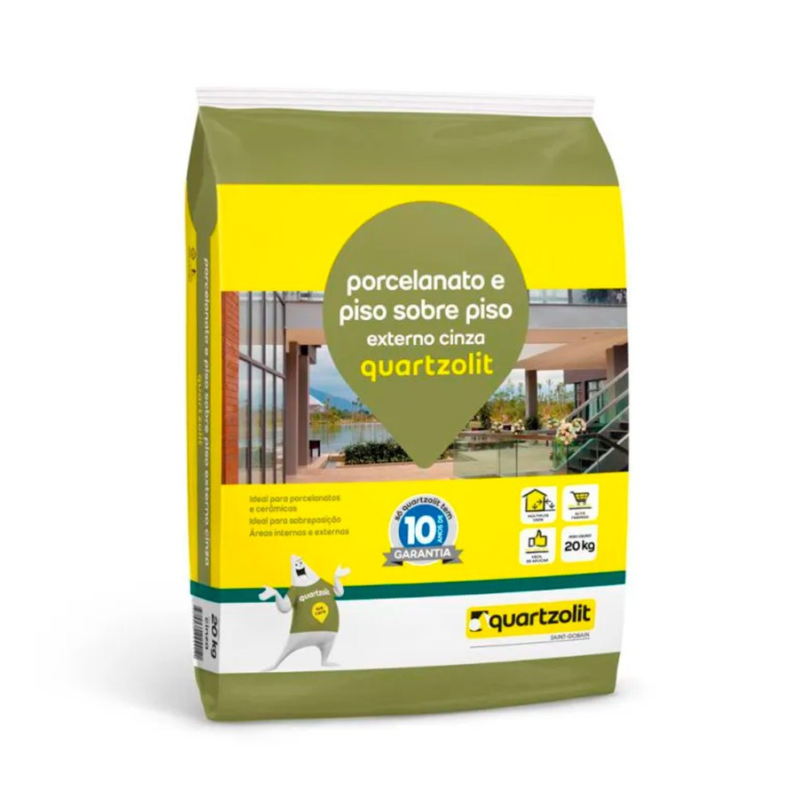 Argamassa Porcelanato e Piso Sobre Piso Externa Cinza 20kg - Quartzolit