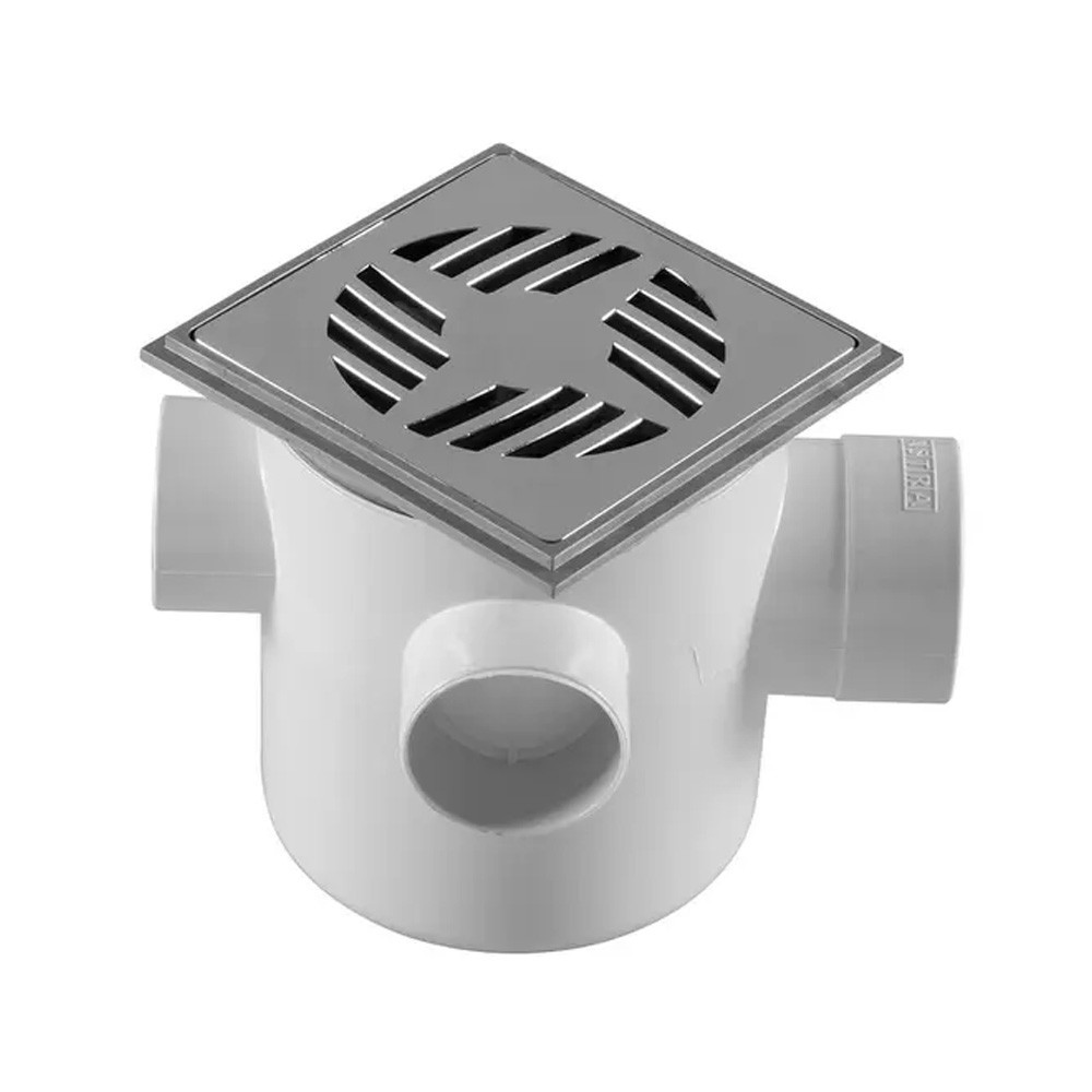 Caixa Sifonada 10x12cm de 3 Entradas com Grelha Quadrada em Abs Cromada Astra