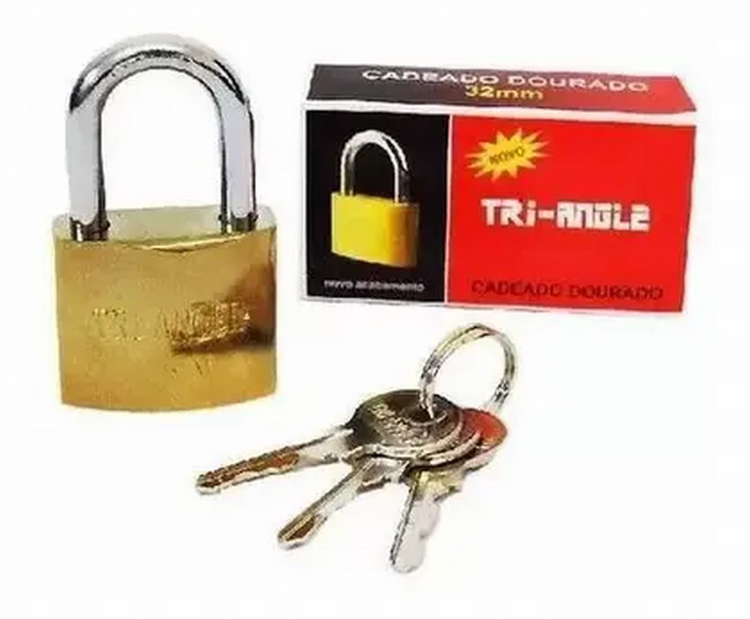 Cadeado 32mm com 3 Chaves Tri-angle Dourado