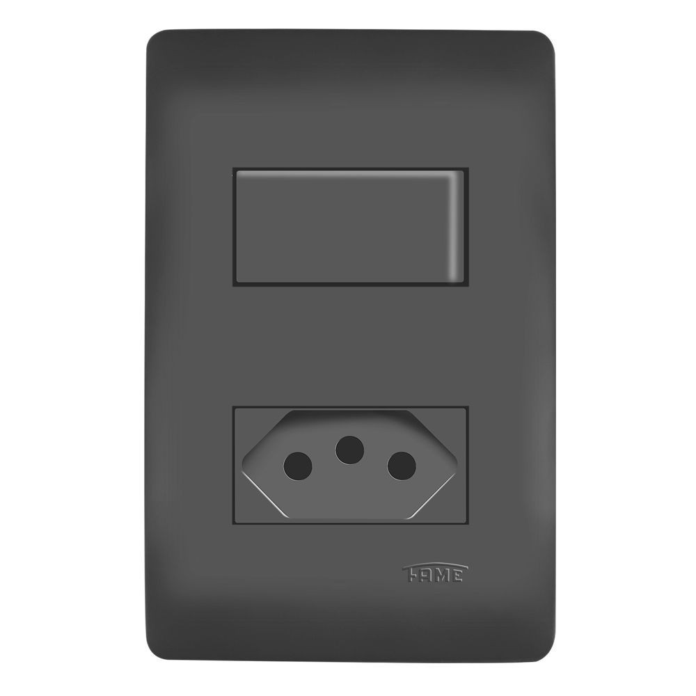 Interruptor Fame 1 Tecla C/tomada Distanciada - 4061 Habitat Black