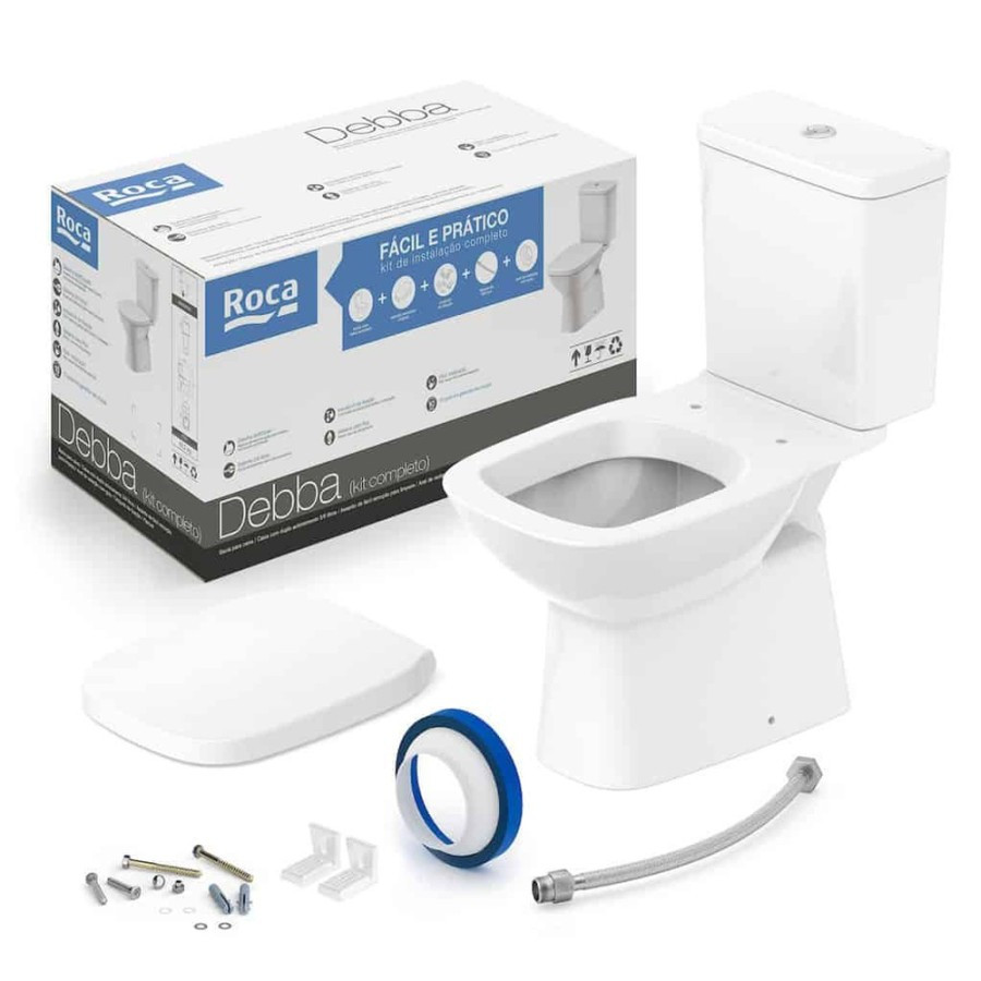 Kit Vaso Sanitário com Caixa Acoplada Branco Duplo Acionamento 3/6l Round Roca