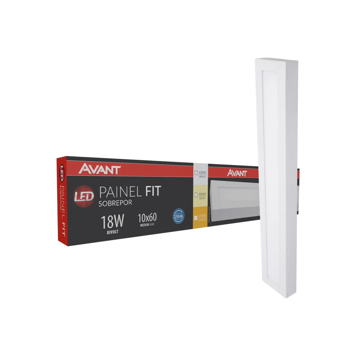 Painel Led Slim Cristallux Eco Sobrepor 18w 3000k Branco