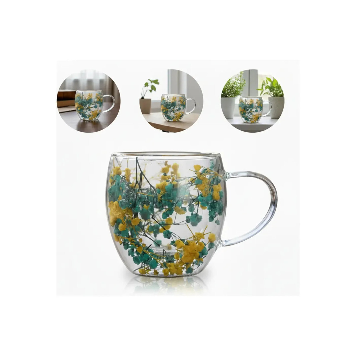 Caneca Borossilicato Parede Dupla 200ml Pink Flores Secas
