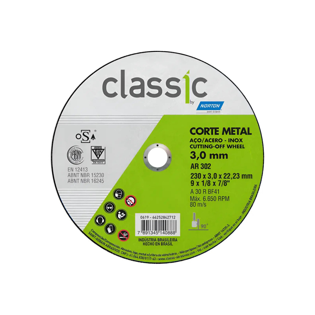 Disco de Corte Norton Classic 9" 3,00mm para Metais