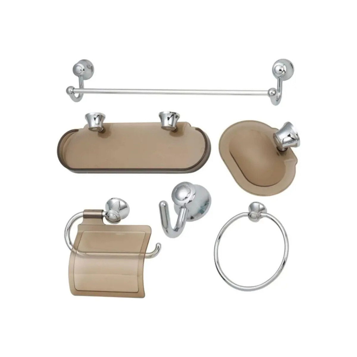 Kit Acessórios Banheiro Fumê 5 Pçs Sol Bello Bagno