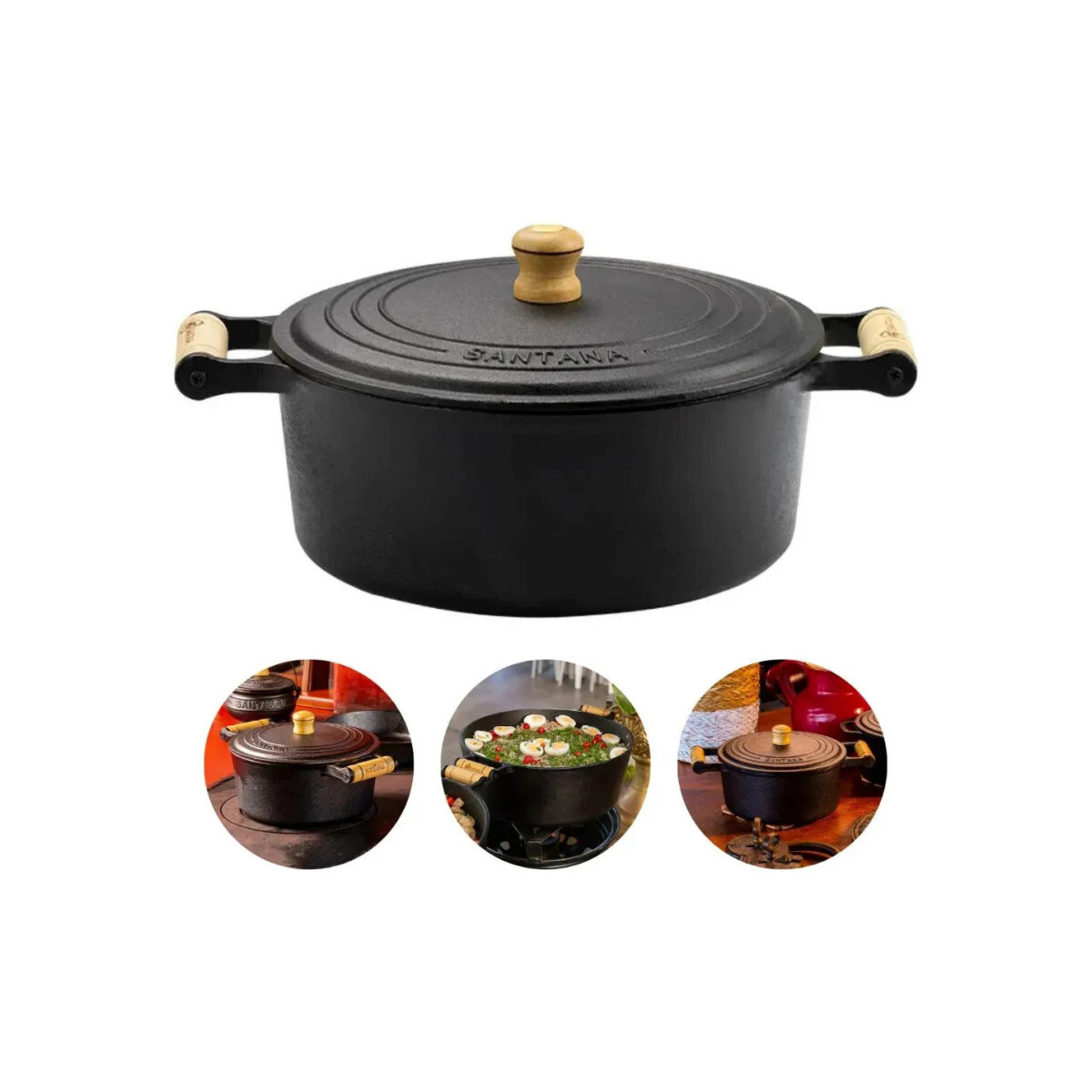 Caçarola de Ferro C/ Tampa Grande 28cm 6,2l Santana Tampa de