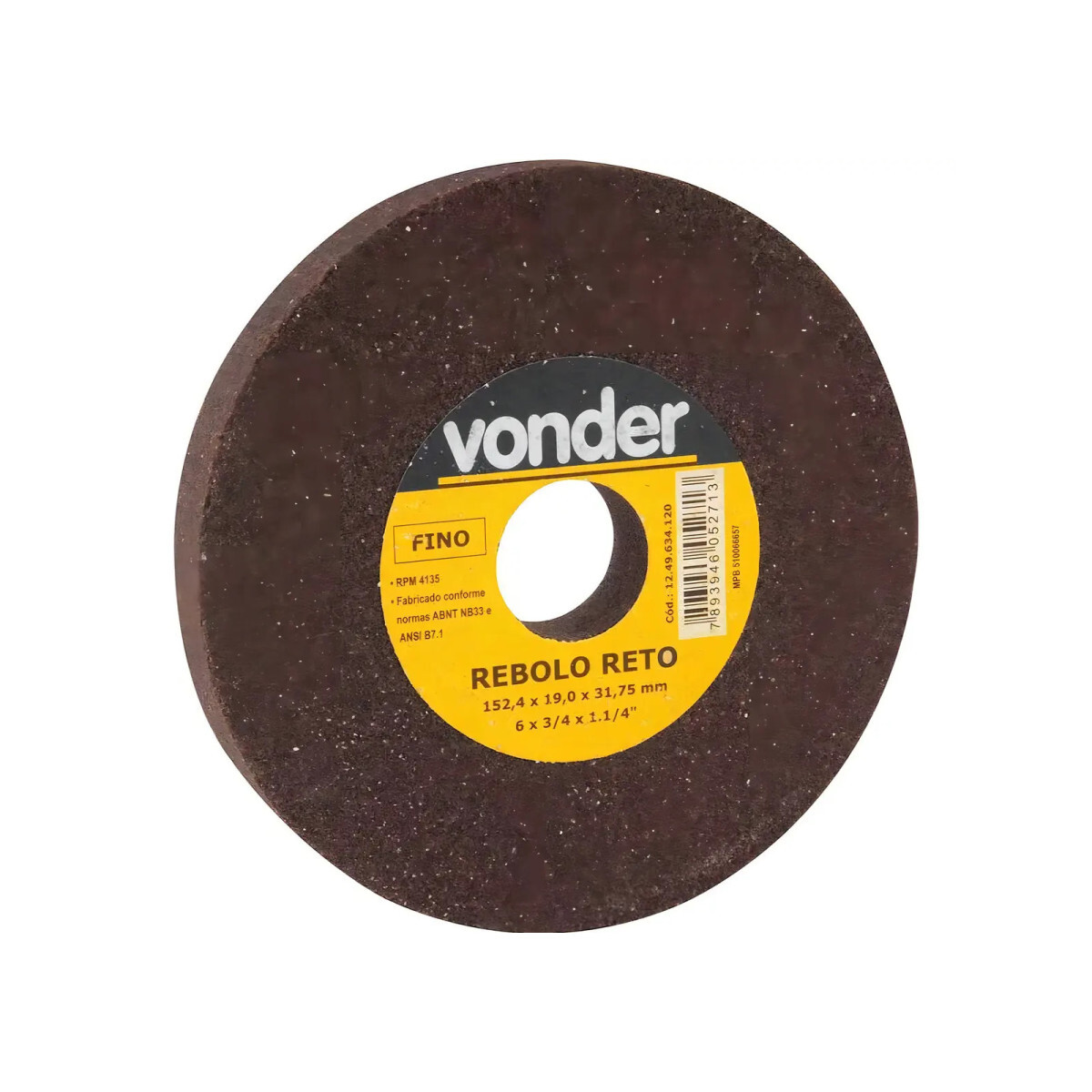 Rebolo para Desbaste e Afiação 6 X 3/4 Pol. Fino Vonder