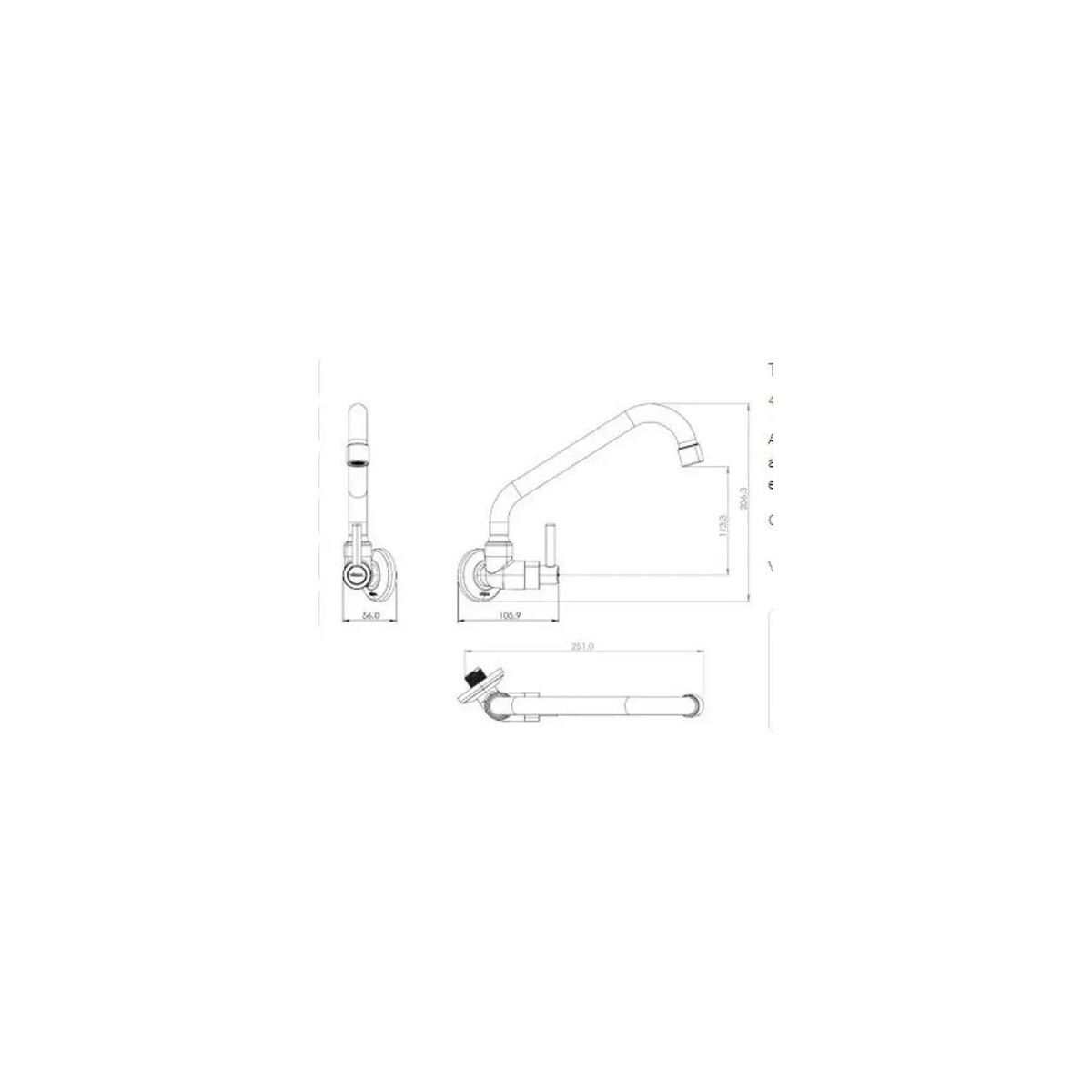 Torneira Cozinha Bica Flexível C70 5/8" Cinza 1/4 Volta Parede Rainha