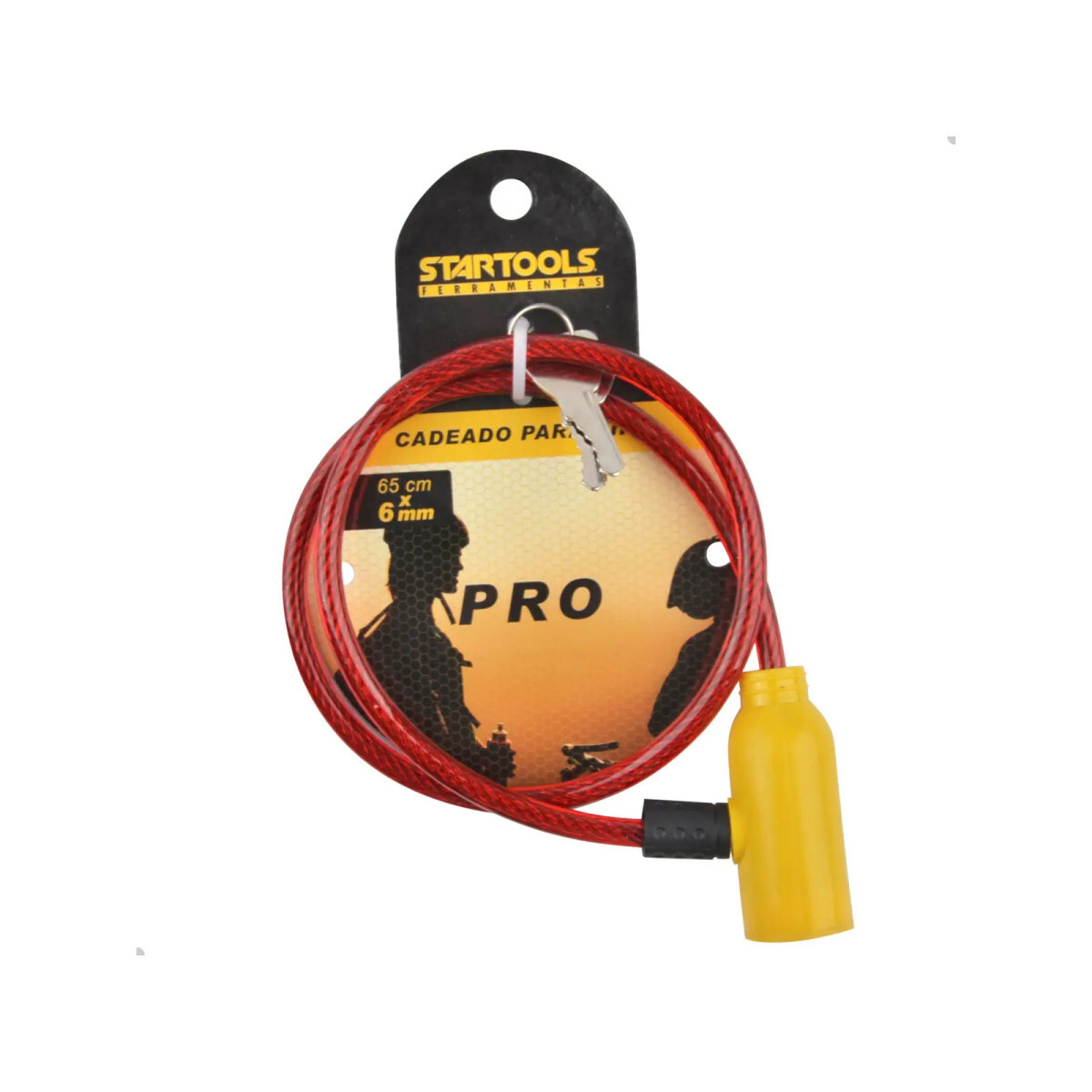 Cadeado Startools Disco com Chave Aço Trançado Vermelho para