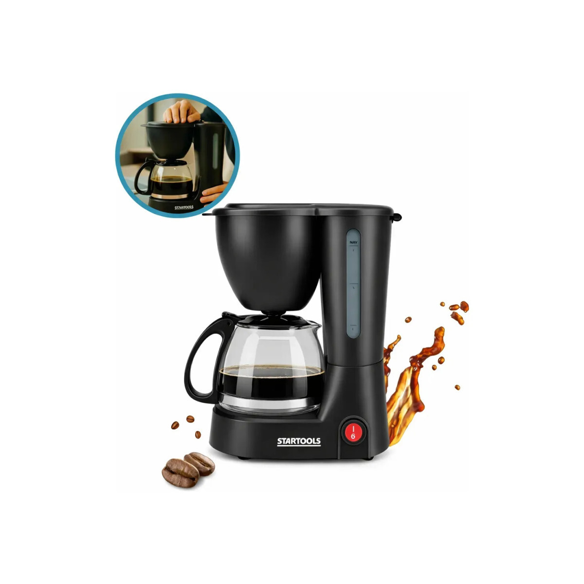 Cafeteira Eletrica Preta Domestica 600ml 15 Xicaras Vidro Pr