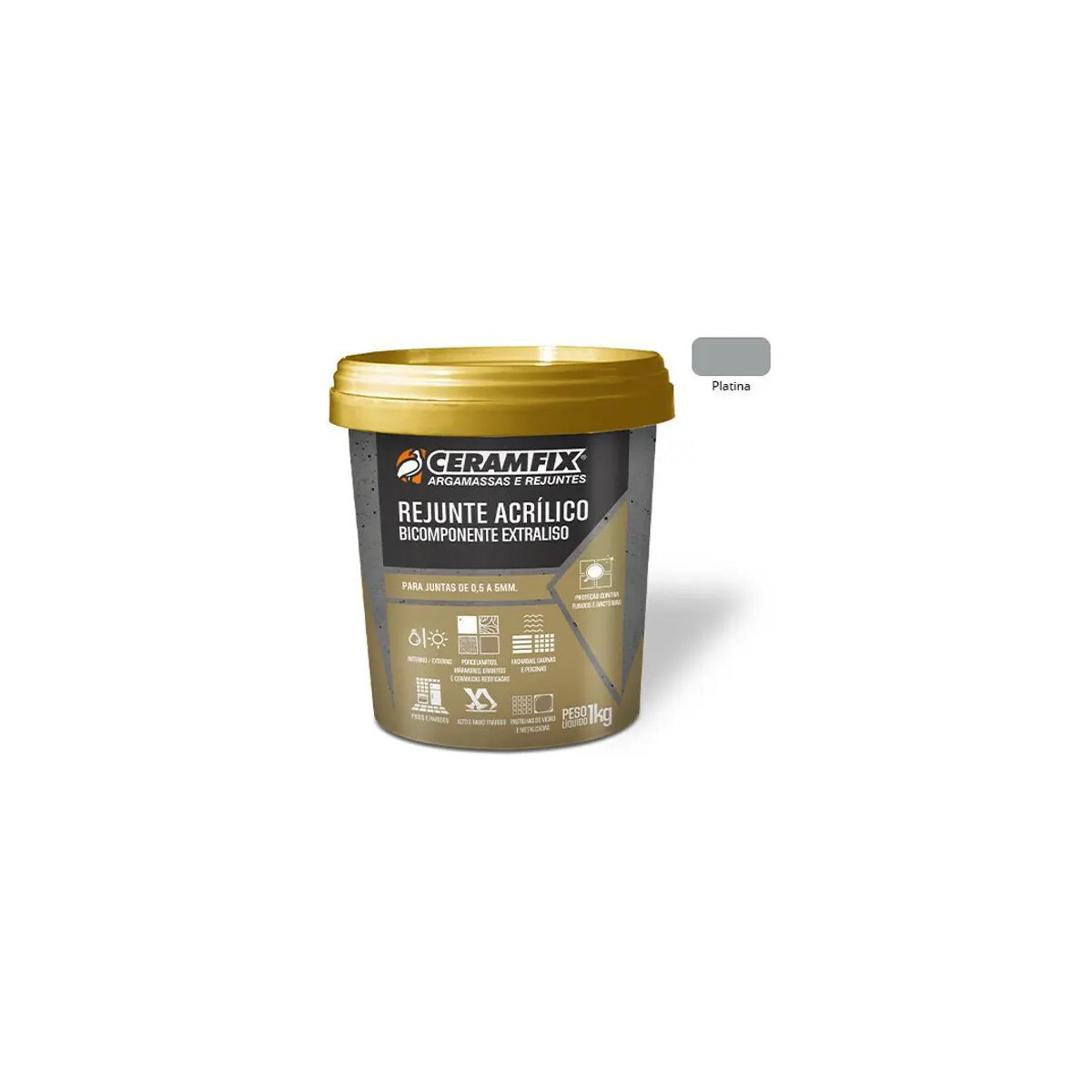 Rejunte Acrílico Monocomponente 1kg Platina Plus Colarte