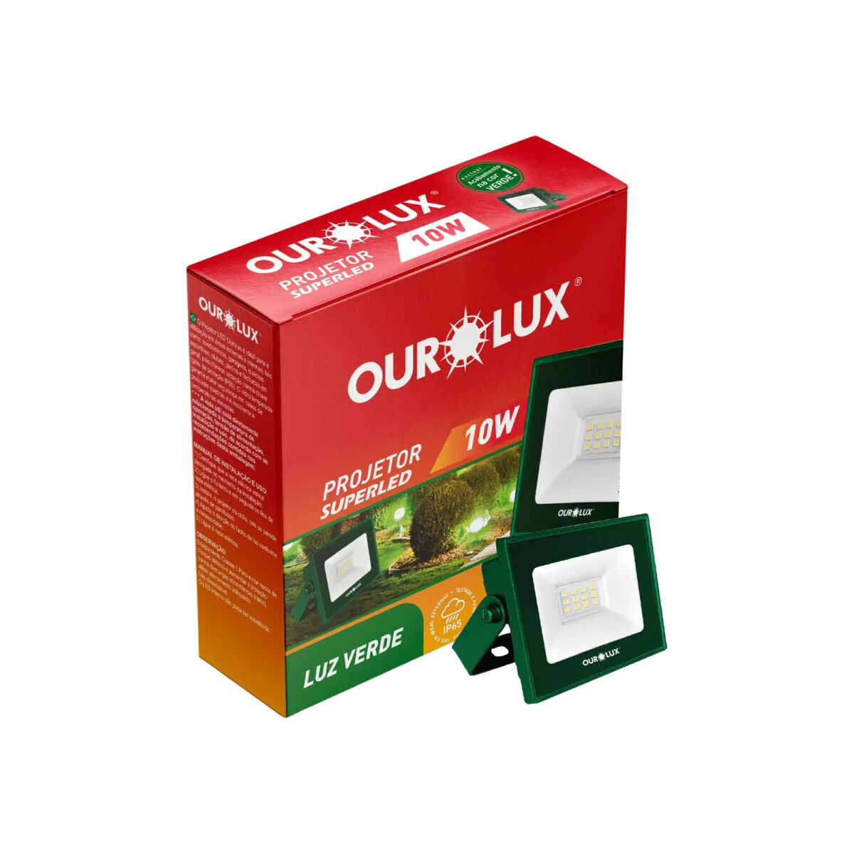 Refletor Led Ourolux 10w Verde Ip65 para Jardim