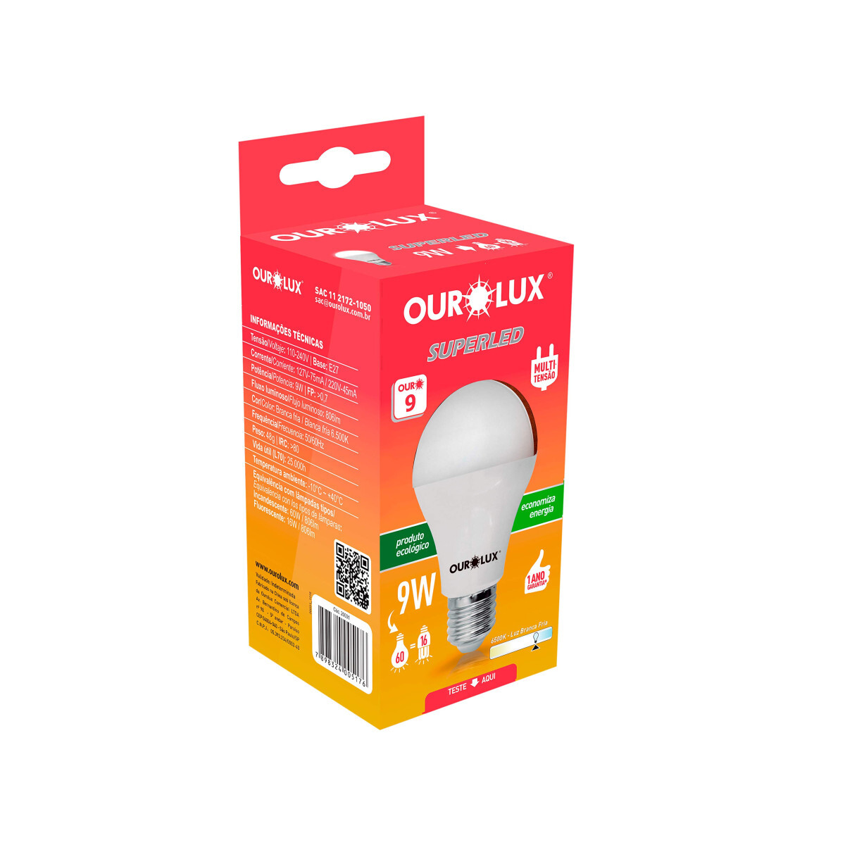 Kit 10 Lampadas Led Bulbo 9w E27 Branco Frio Ourolux