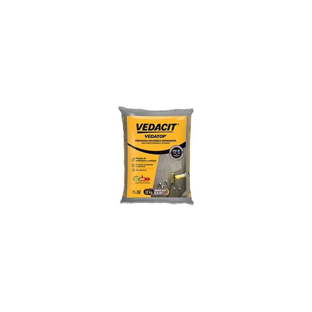 Saco Argamassa Polimérica Impermeável 12kg Vedacit Vedatop para Pintura Trincha Revestimento
