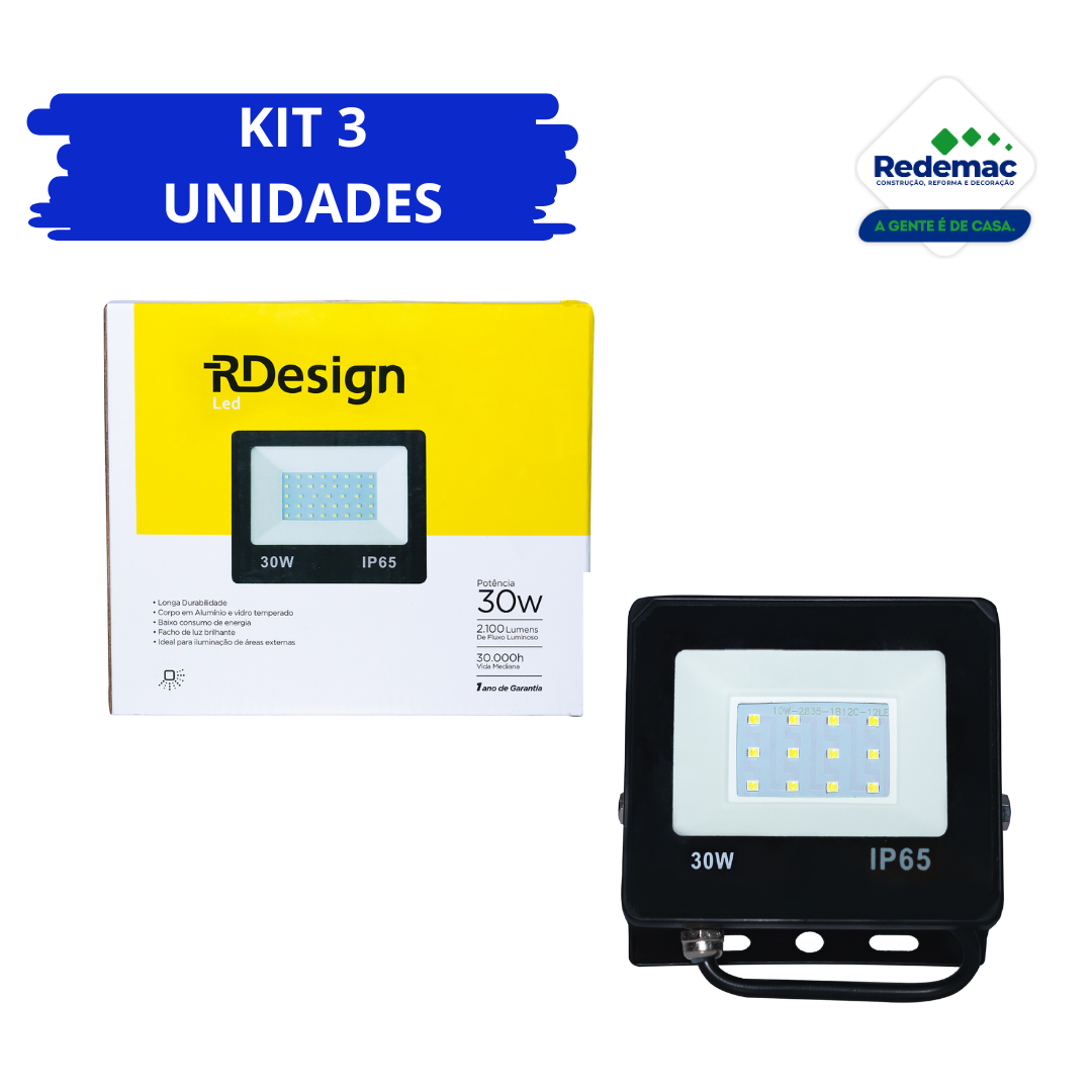 Kit3 Refletor Led 30w 6000k