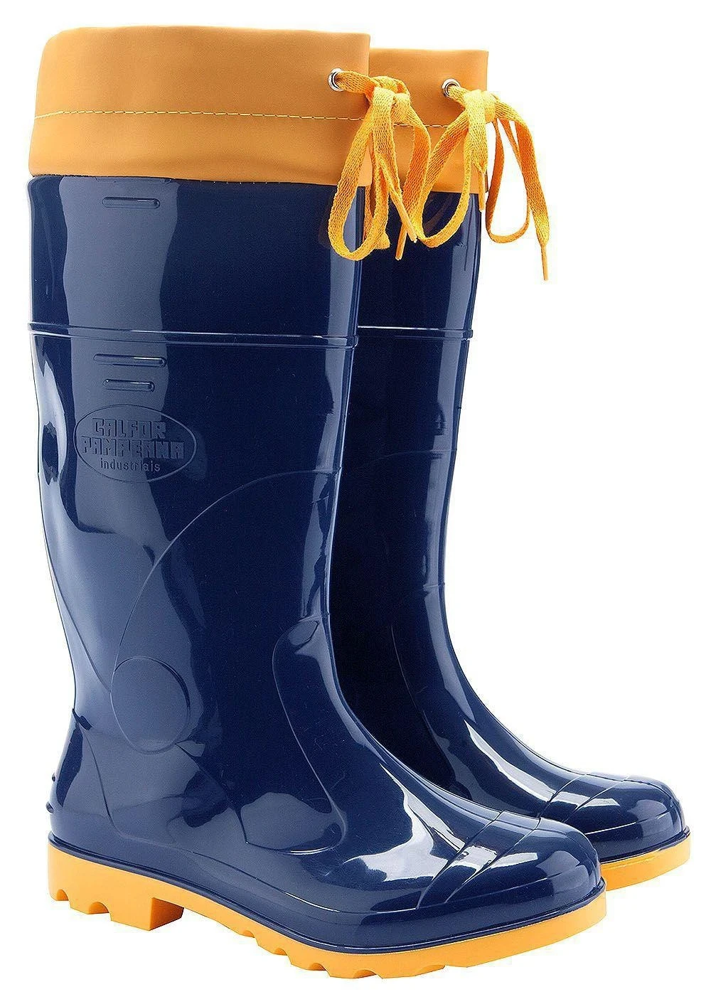 Bota Borracha Cano Alto Azul C/coejo Amarelo