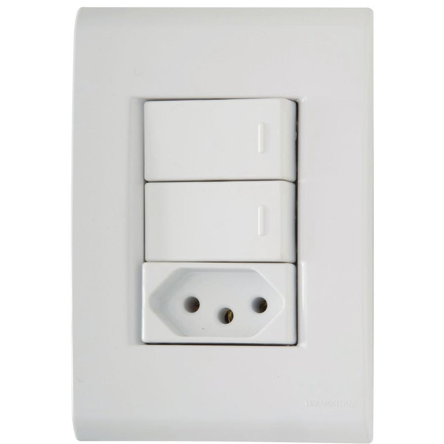 Conjunto 4" X 2" de 2 Interruptores Simples + 1 Tomada 2p+t 10a 250v - Tramontina