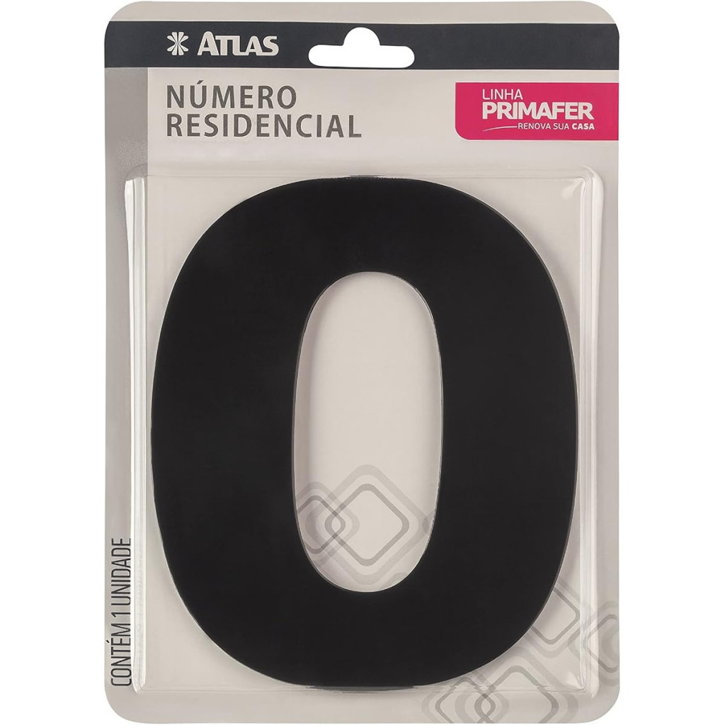Número Residencial de Alumínio com Adesivo, Número 0 (zero), Cor Preto, Linha Primafer, Atlas.