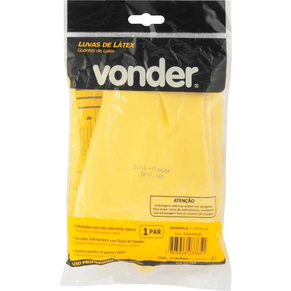 Luva de Látex, Tamanho M, Cor Amarela, Antiderrapante, com Forro, Vonder Vdo2375