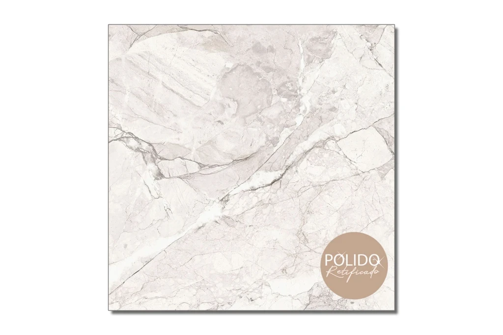 Piso Cerâmico Polido Retificado Lumini Bege Marmorizado 66x66cm