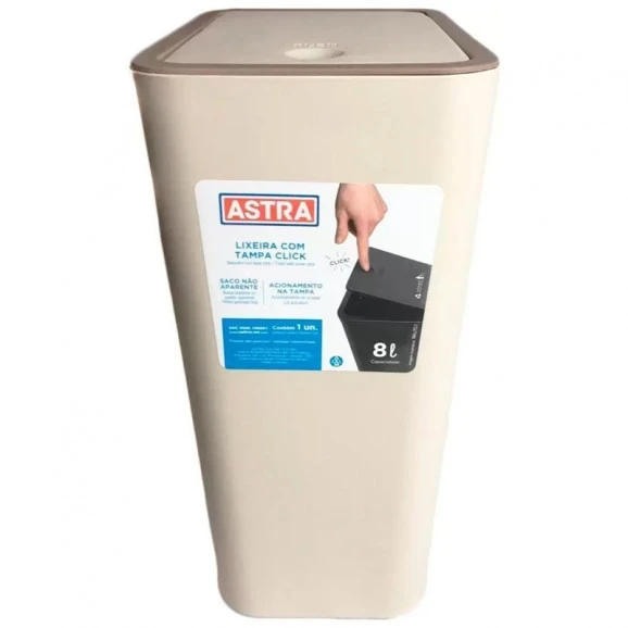 Lixeira C/ Tampa Click 8 Litros Ltc1 Argila Astra