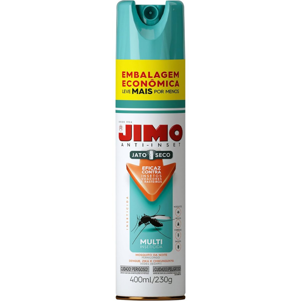 Jimo Anti Inset Jato Seco Eficaz Contra Mosquito Moscas Baratas e Formigas Insetos Voadores e Rasteiros Moléculas de última Geração Aerossol 400ml