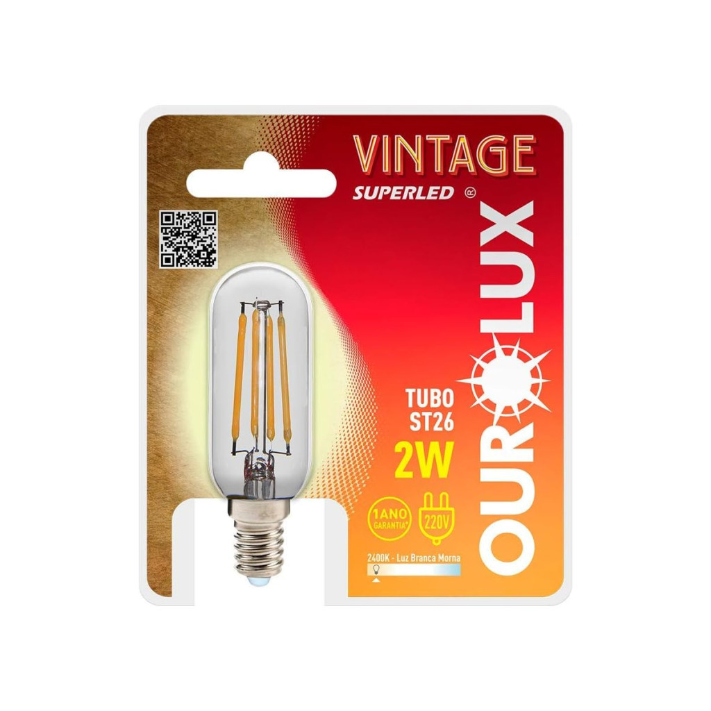 Vintage Led Tubo St26 2w 220v 2400k Ourolux, 2w 220v Não Se Aplica
