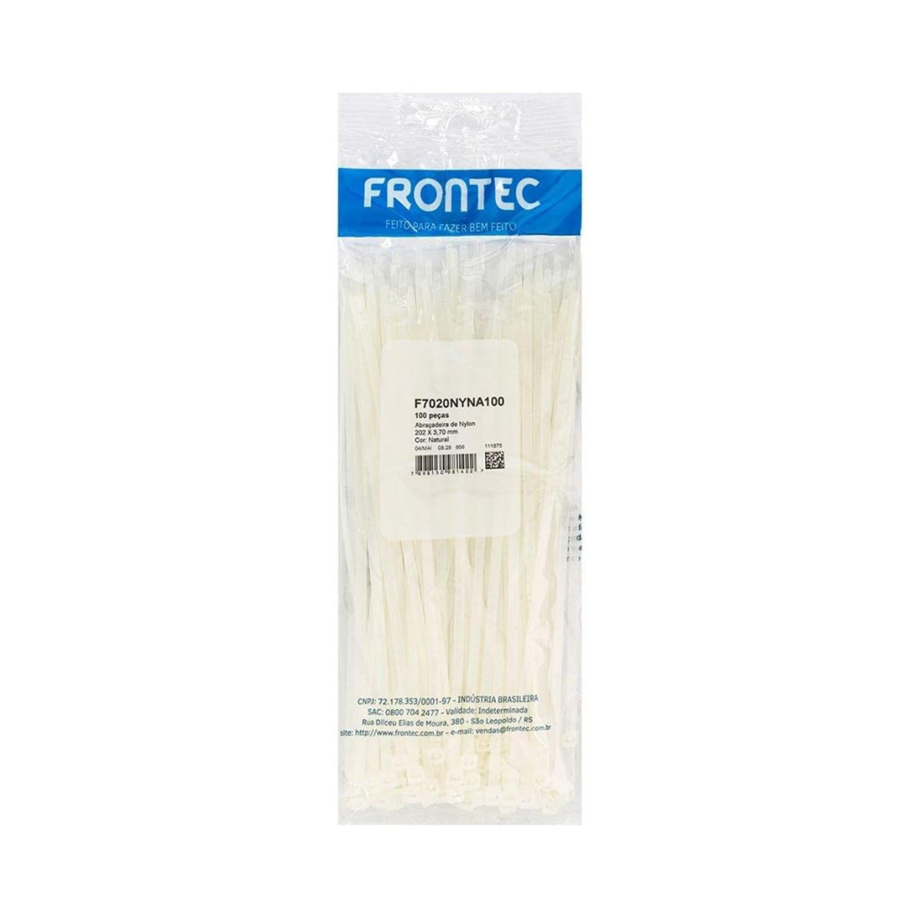 Abraçadeira Nylon Natural 202 X 3,7mm, Frontec, 100 Unidades