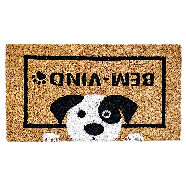 Capacho Fibra de Coco Retang 60x33cm Cachorrinho Bem Vindo