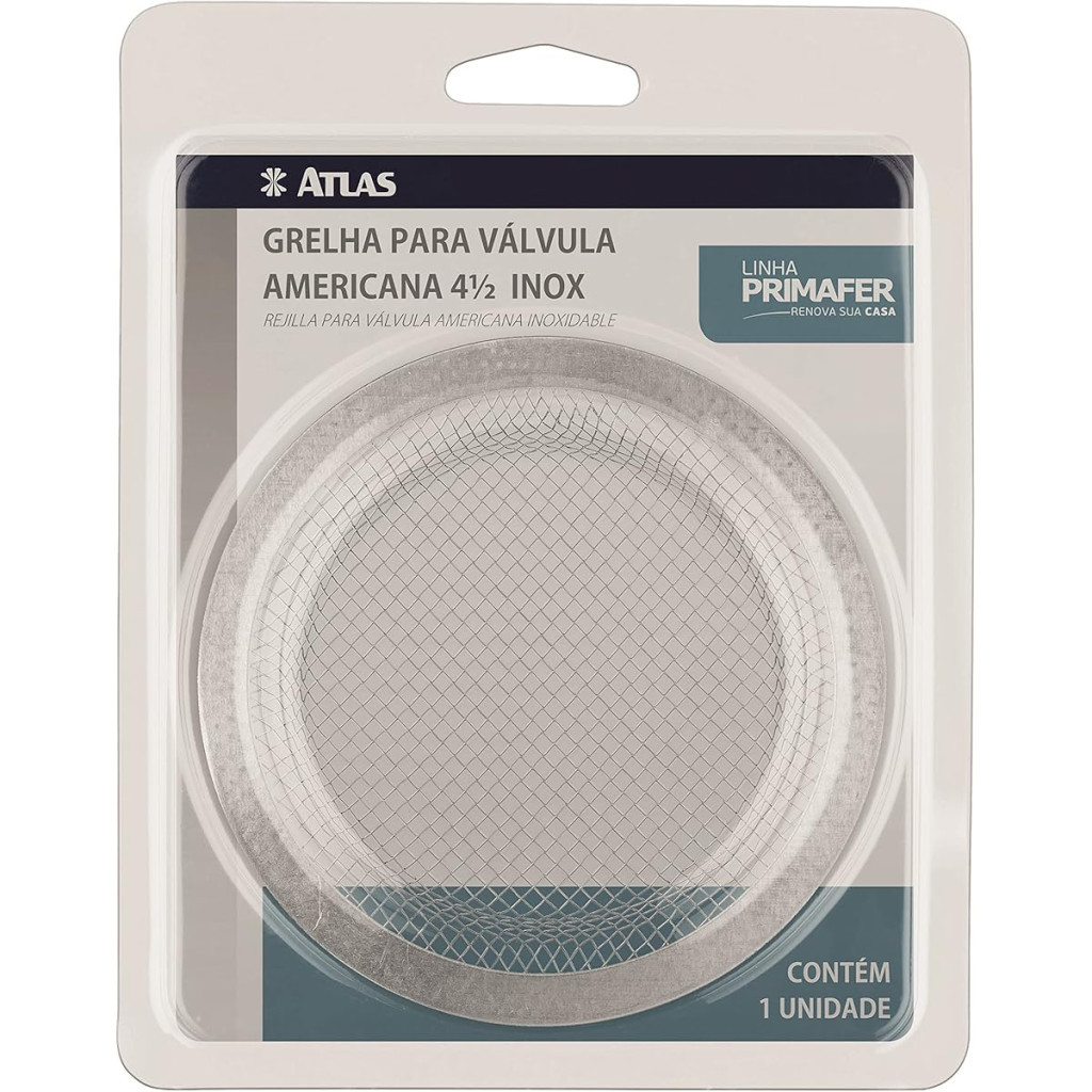 Grelha de Inox para Válvula Americana 41/2, Cor Prata, Linha Primafer, Atlas.