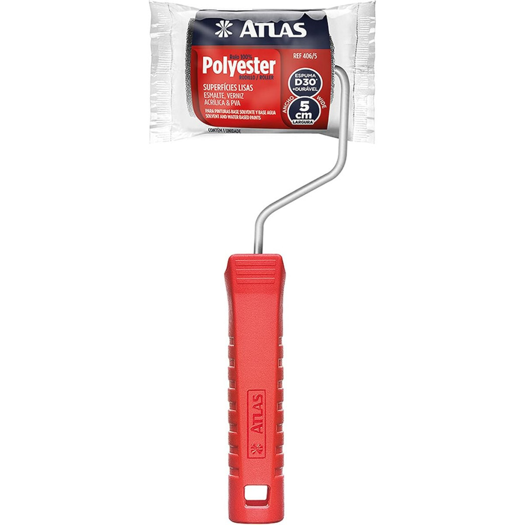 Garfo e Rolo de Espuma para Pintura, 5 Cm, Cor Cinza, Atlas.