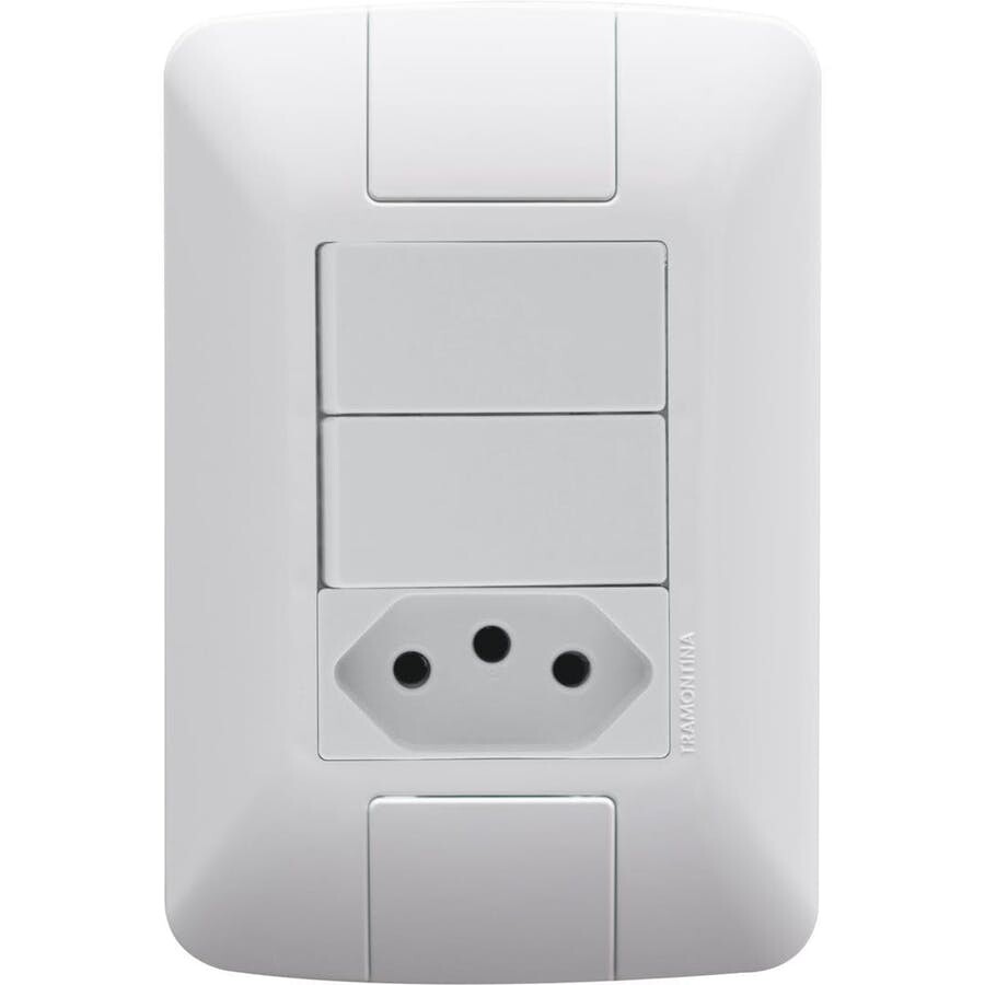 Conjunto 4 X 2 com 2 Interruptores Simples 6a 250v e 1 Tomada 2p+t 20a 250v Aria Branco - Tramontina