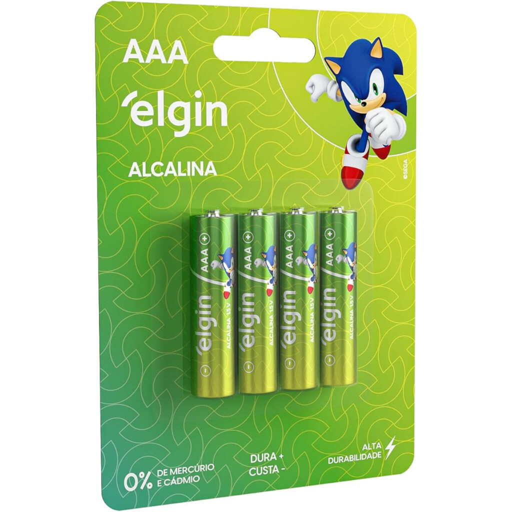 Pilha Alcalina, Elgin, Palito Aaa, Blister com 4