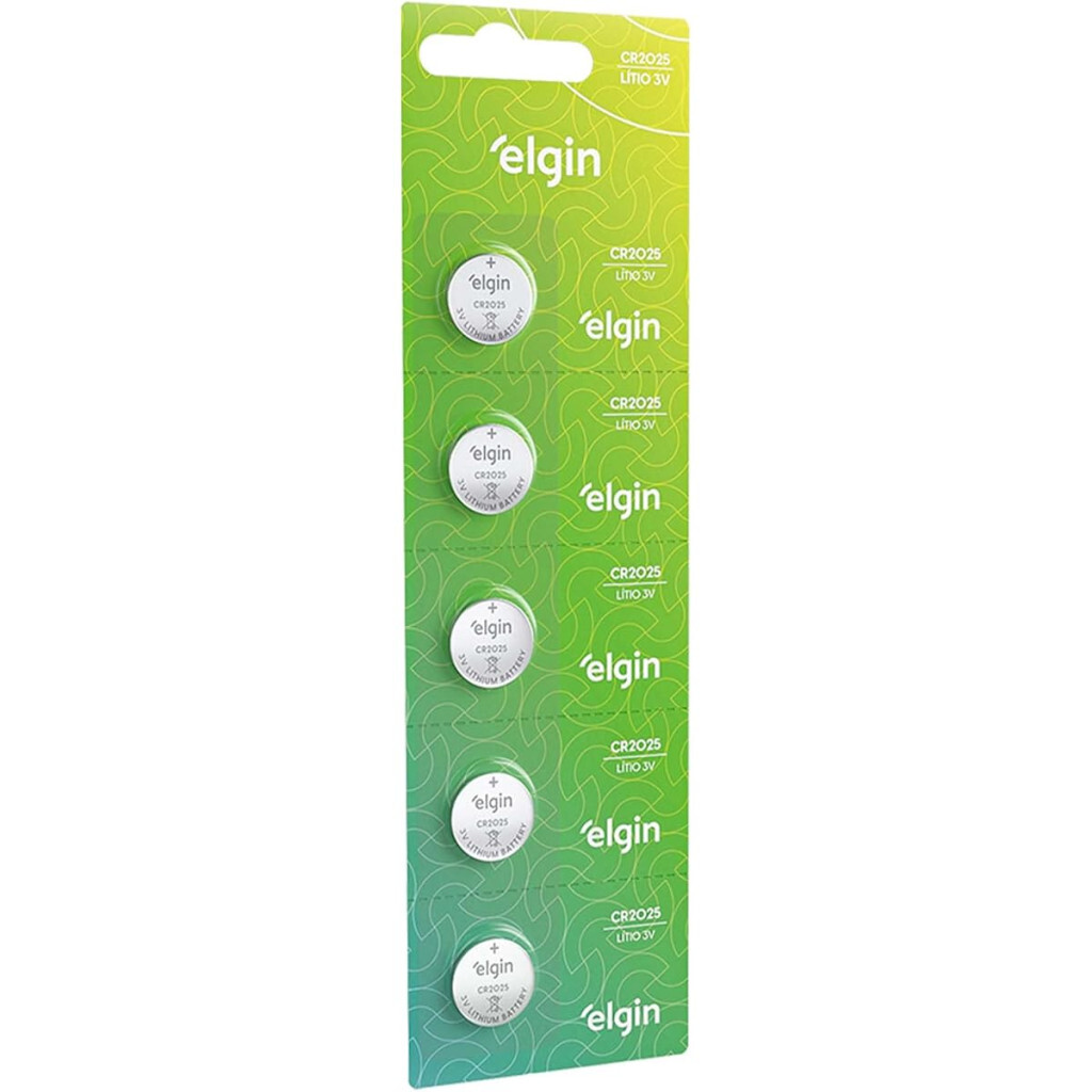 Bateria de Litio Cr2025 Cartela com 5 Unidades 3v Elgin, Elgin, Baterias
