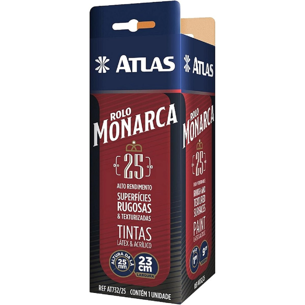 Atlas - Rolo de Pintura Multiuso de Lã Sintética de 23cm com Manta com 25mm de Altura.