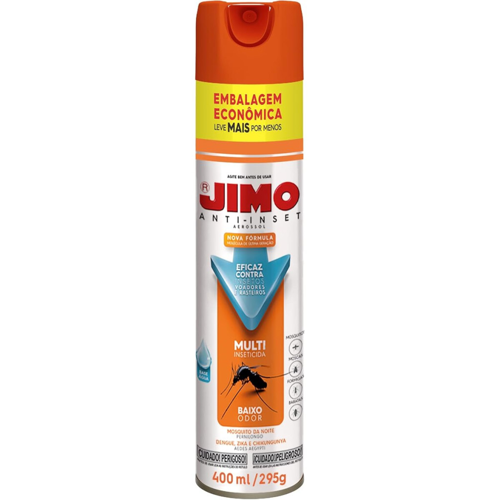 Jimo Anti Inseto Multi Inseticida Eficaz Contra Mosquitos Dengue Pernilongos Moscas Baratas e Formigas Aerossol 400ml