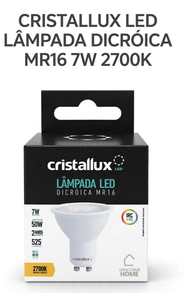 Lampada Dicroica Cristallux 7w 2700k Mr16 Autovolt Gu10