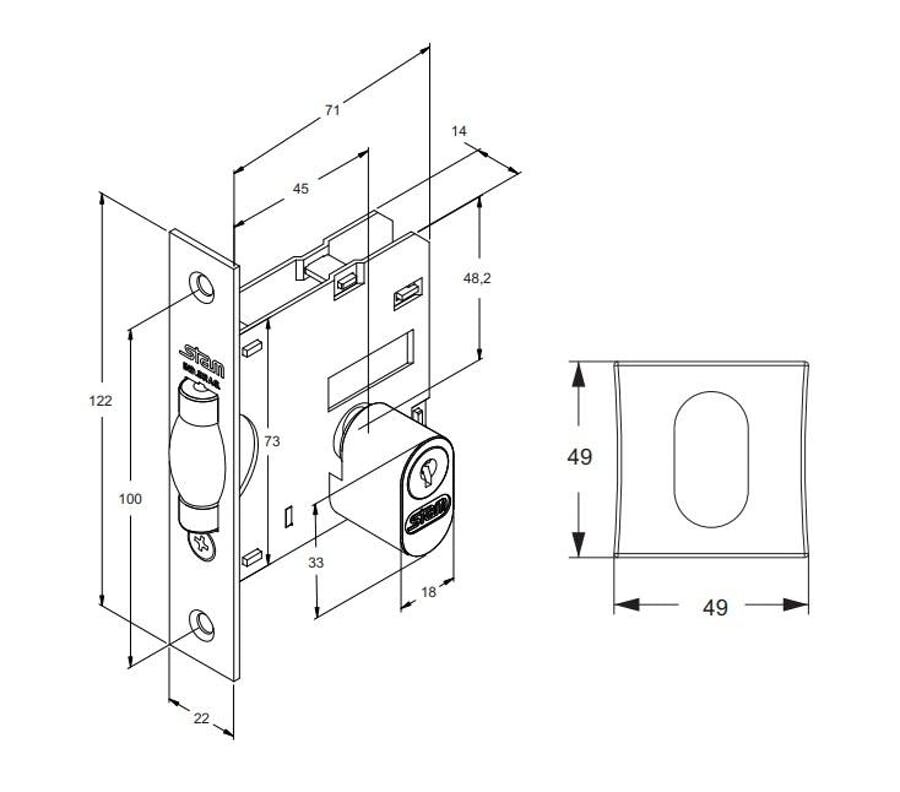 Fechadura Externa para Porta Pivotante 1005 Roseta Quadrada 45mm Cromada - Stam