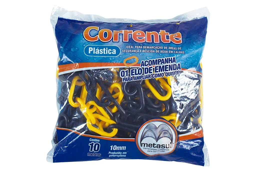 Corrente Plástica Intercalada 10mm com 10 Metros Preta e Amarela