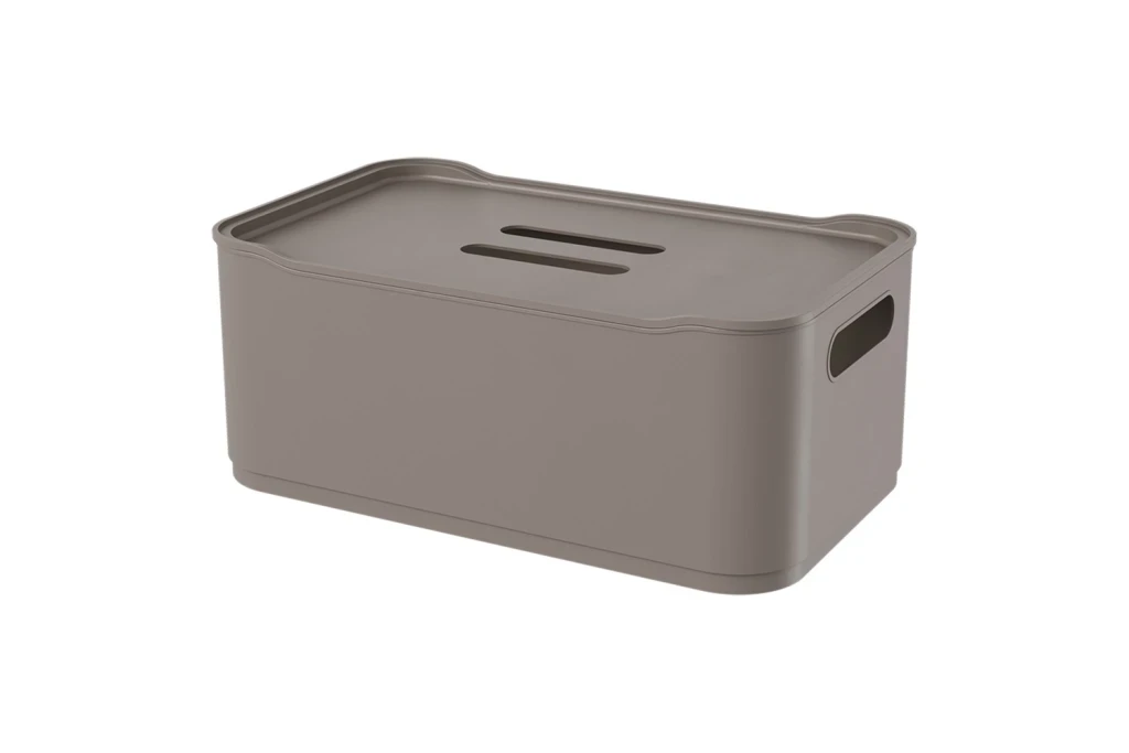 Cesta com Tampa Polipropileno Fit Grande Warm Gray
