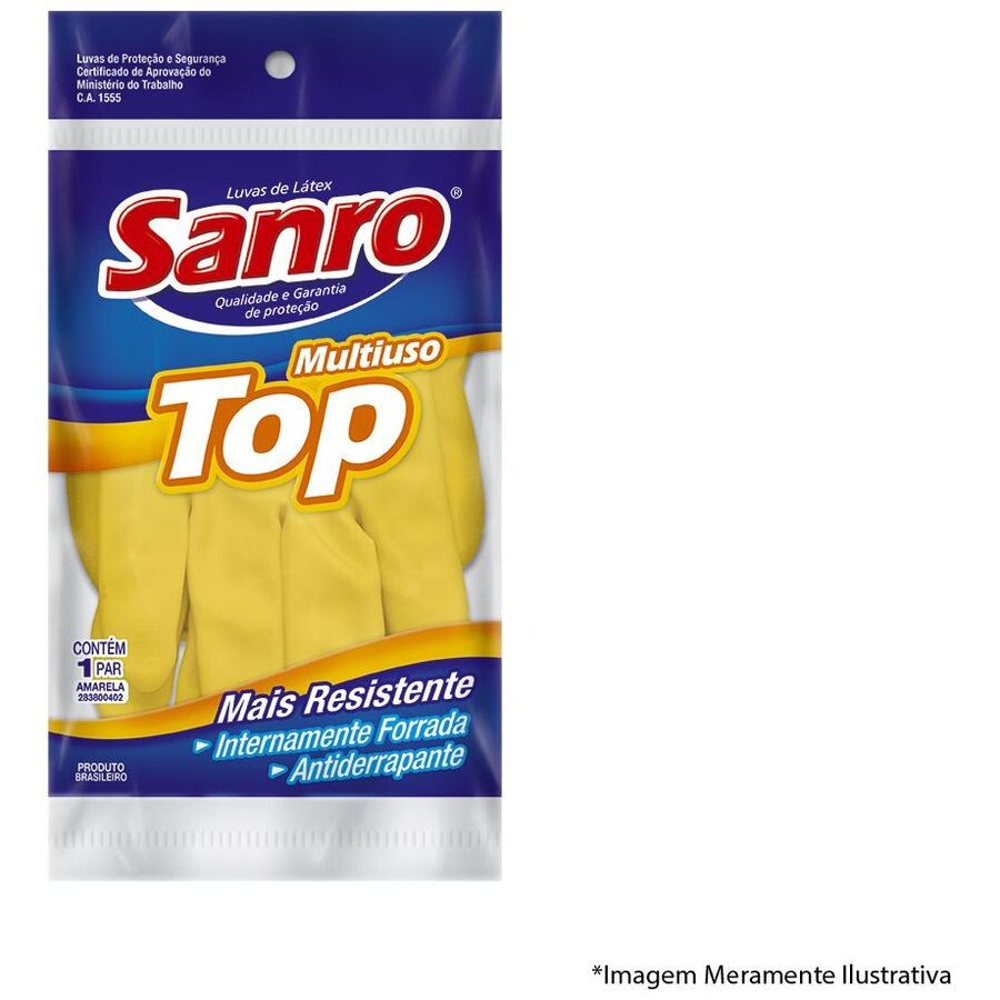 Luva Látex Sanro Forr Amarela D Xg Blister com 10 Peças - Sanro