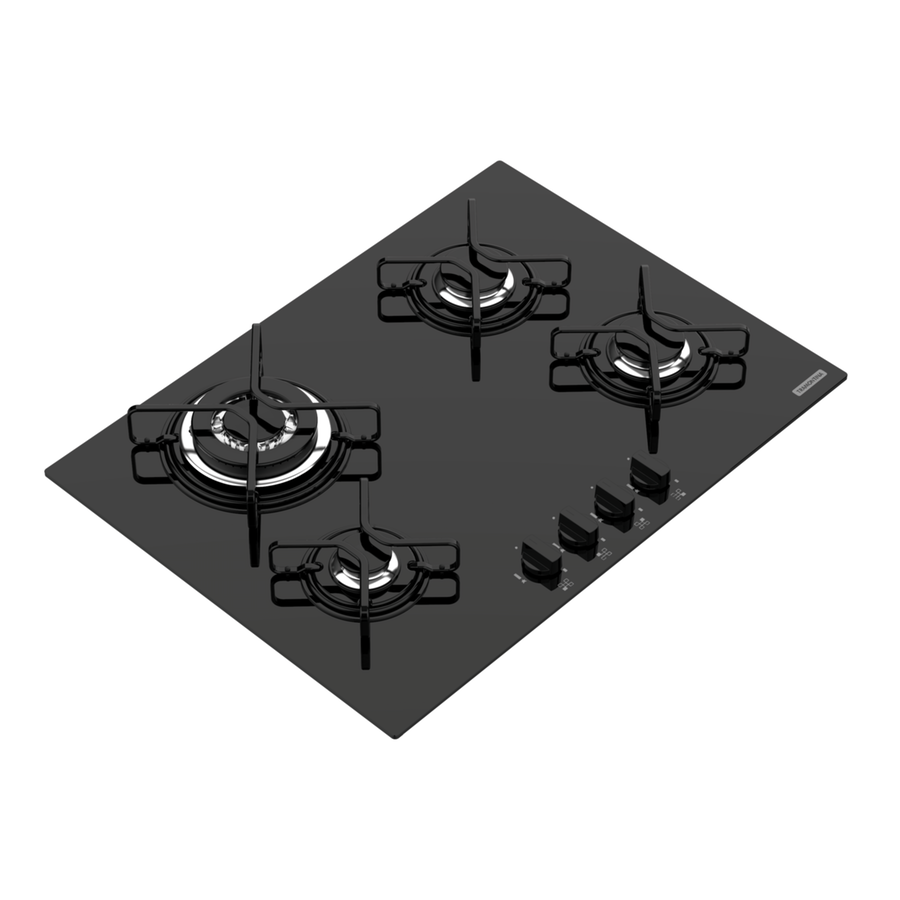 Cooktop a Gás em Vidro Temperado Preto com Acendimento Automático Trapézio 4 Queimadores