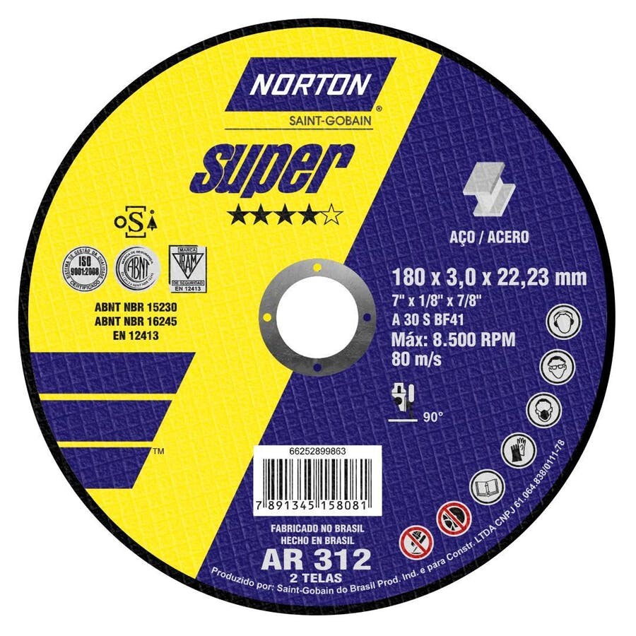 Disco de Corte Super Ar312 - 180x3,0x22,23mm - Norton