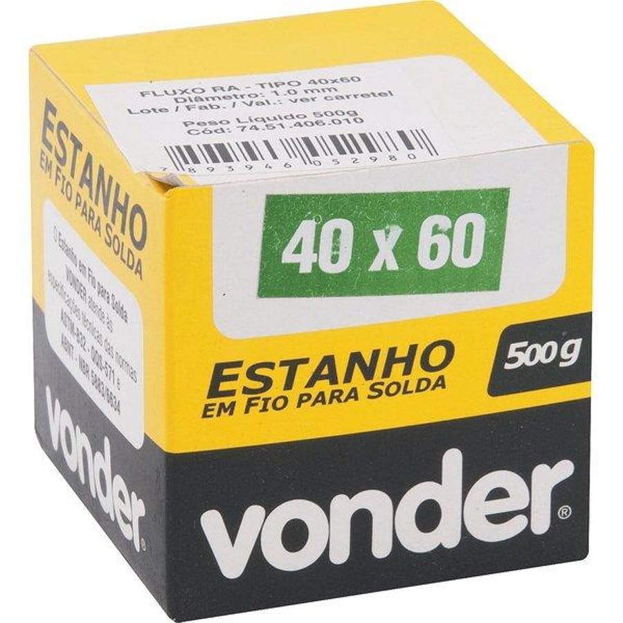 Estanho em Fio 1,0mm 40 X 60 500 Gramas - Vonder